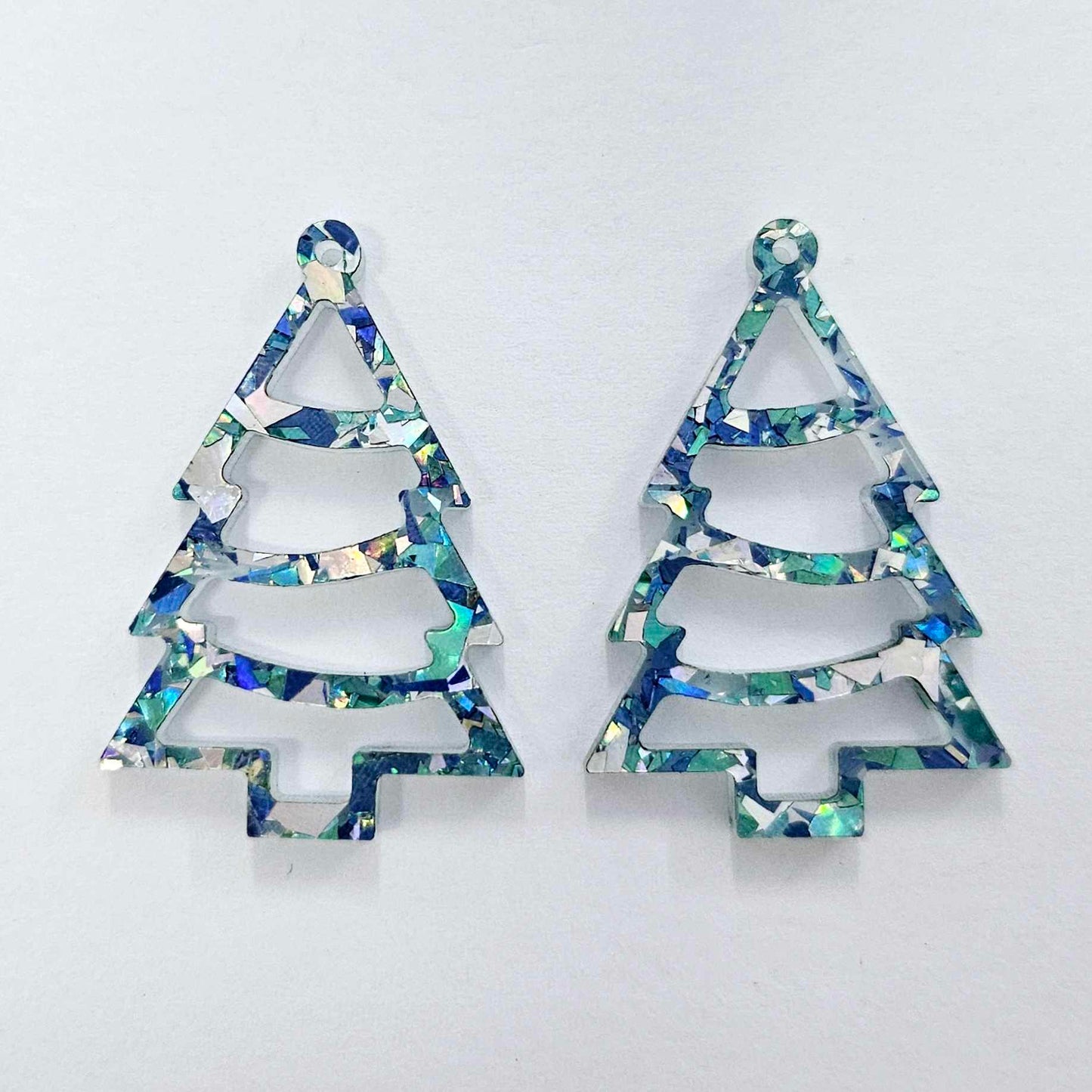 chunky aqua blue silver glitter Christmas Xmas tree DIY earring supplies laser cut acrylic dangles blanks