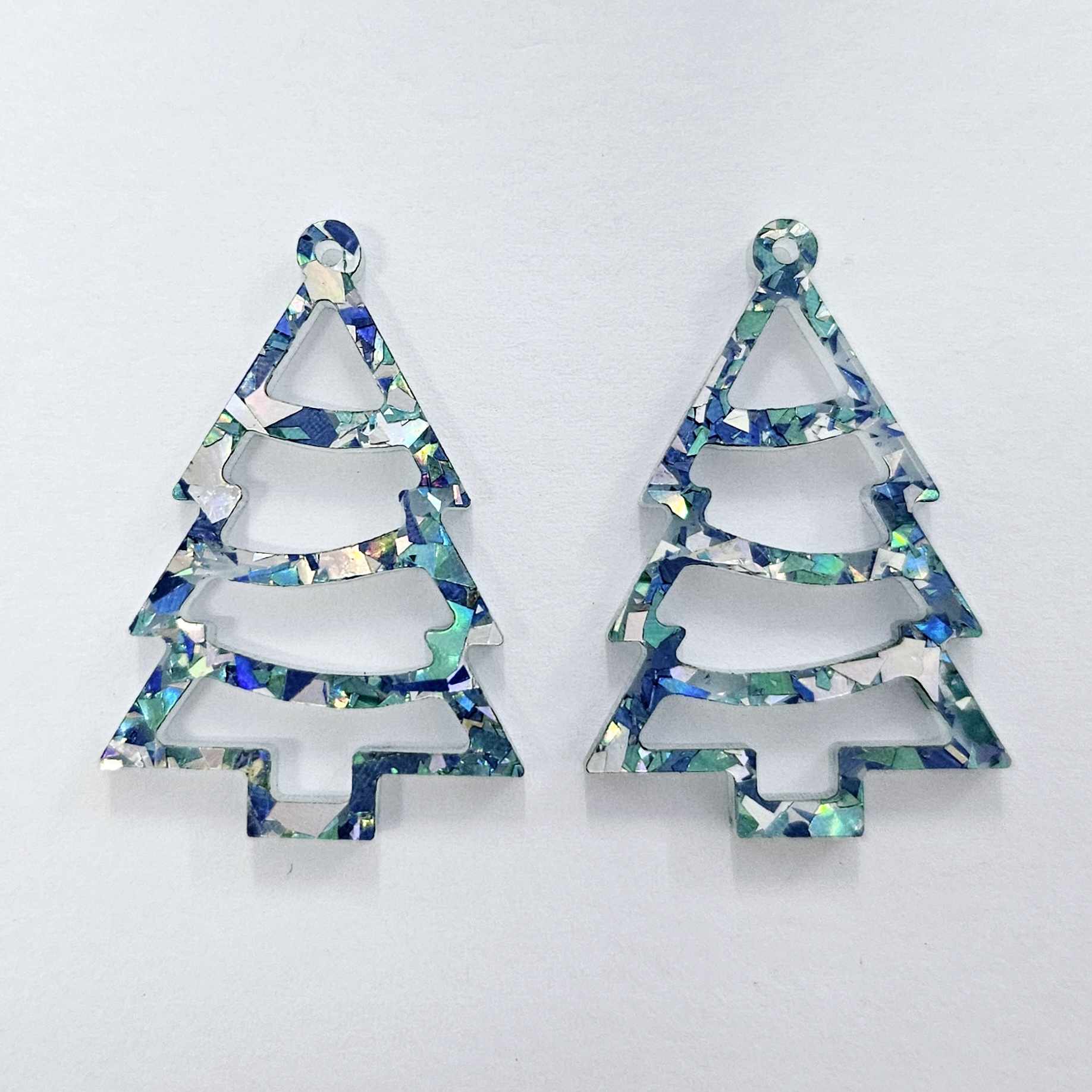 chunky aqua blue silver glitter Christmas Xmas tree DIY earring supplies laser cut acrylic dangles blanks