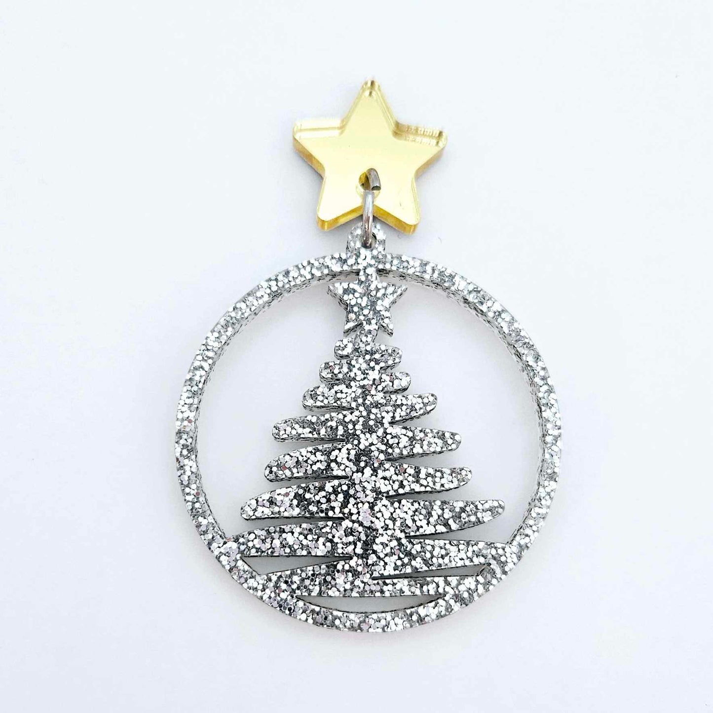 silver glitter Christmas Xmas tree hoops diy earring supplies laser cut acrylic dangles blanks