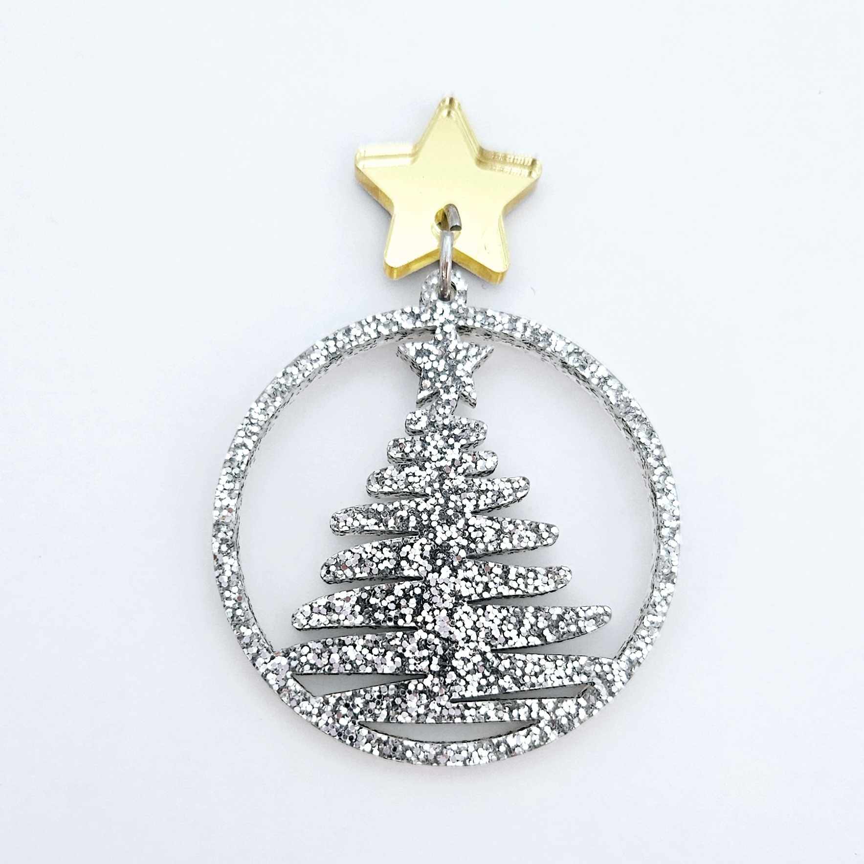 silver glitter Christmas Xmas tree hoops diy earring supplies laser cut acrylic dangles blanks