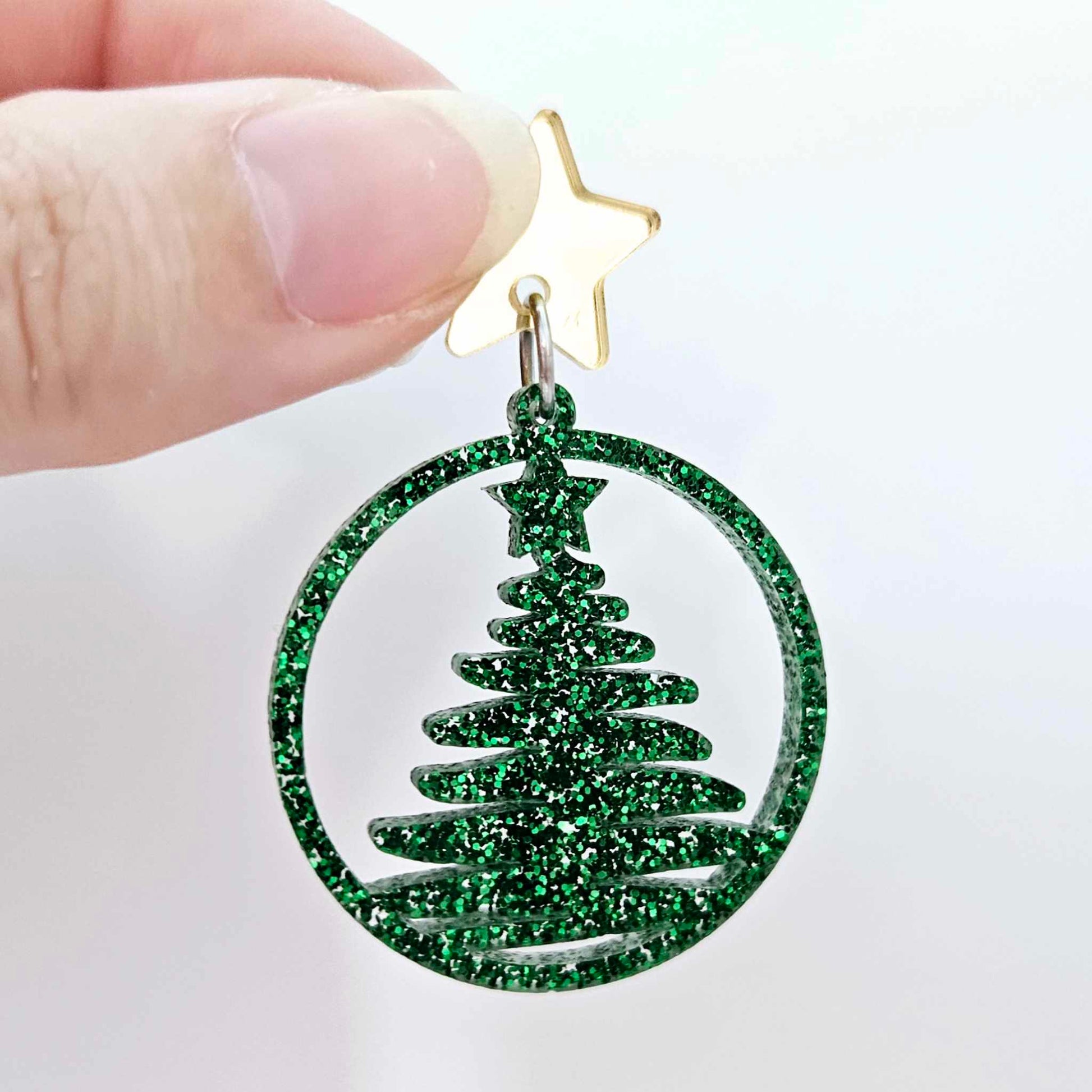 green glitter Christmas Xmas tree hoops diy earring supplies laser cut acrylic dangles blanks