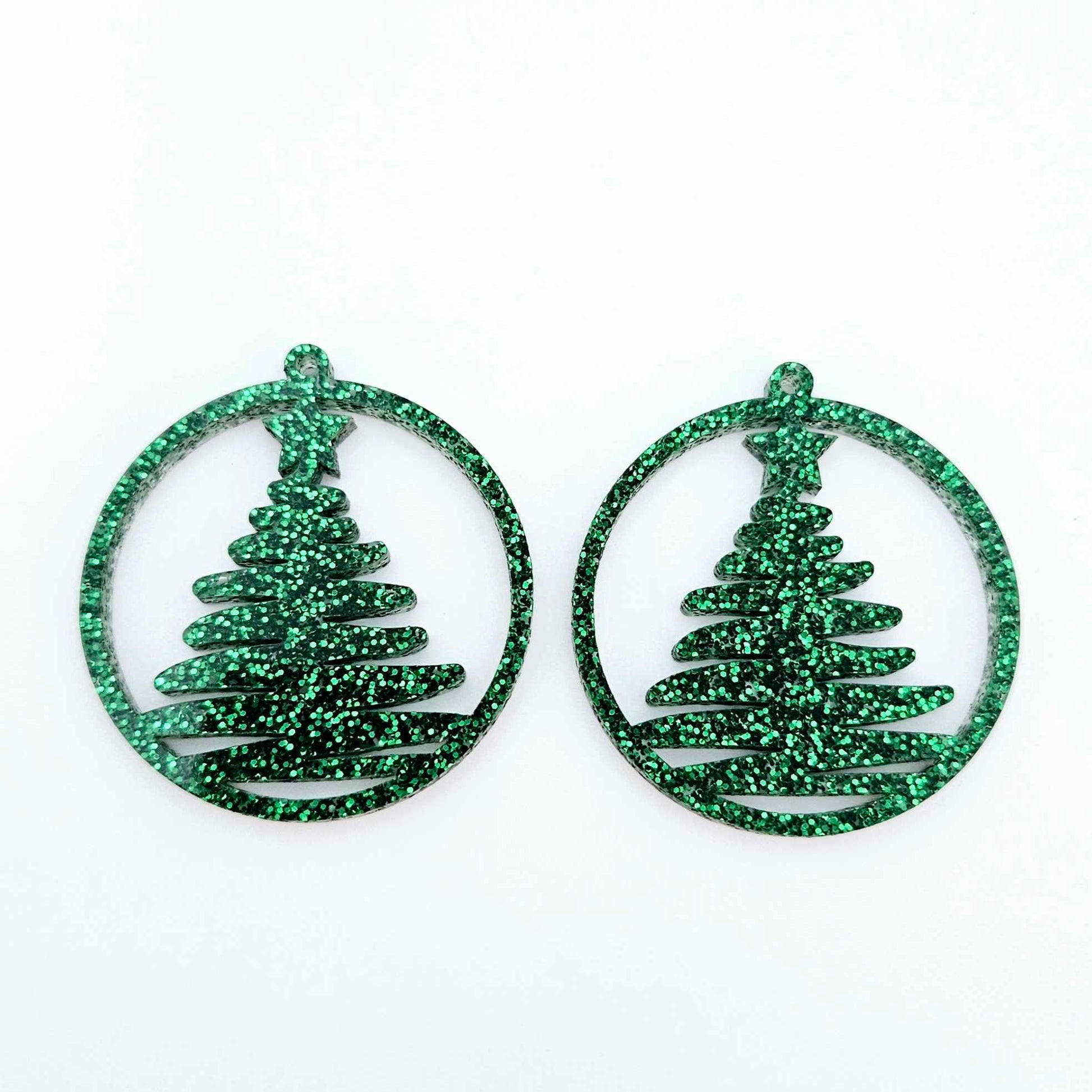 green glitter Christmas Xmas tree hoops diy earring supplies laser cut acrylic dangles blanks