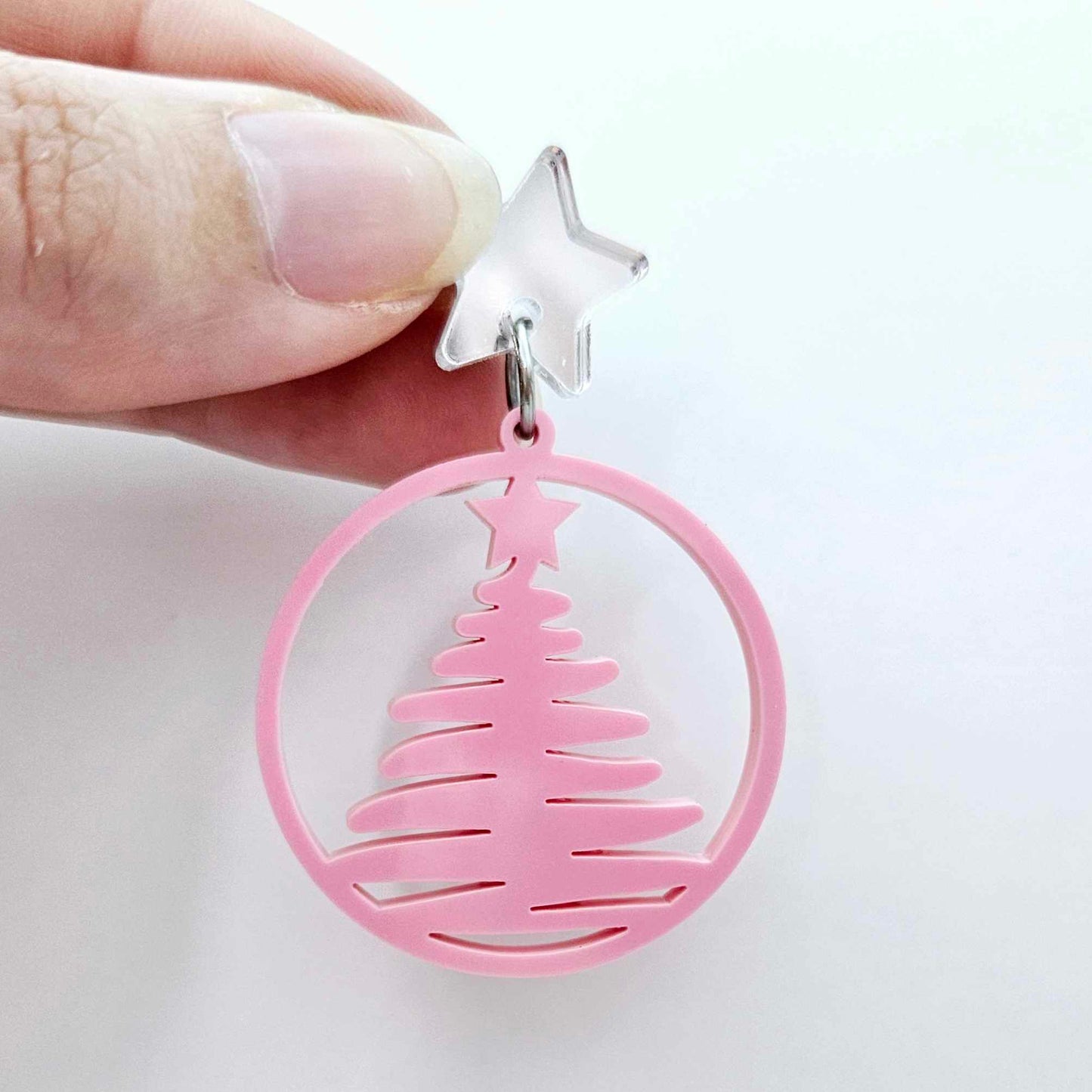 pastel pink Christmas tree hoops diy earring supplies laser cut acrylic blanks dangles