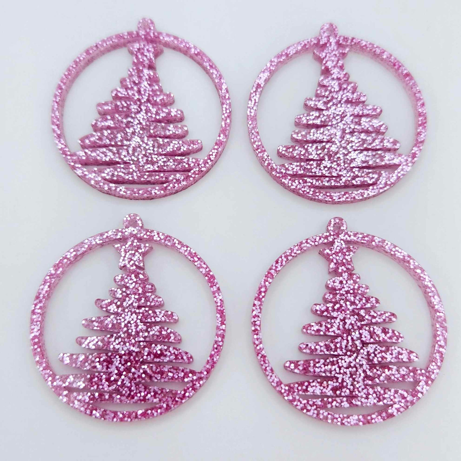 pink glitter Christmas tree hoops diy earring supplies laser cut acrylic dangles blanks