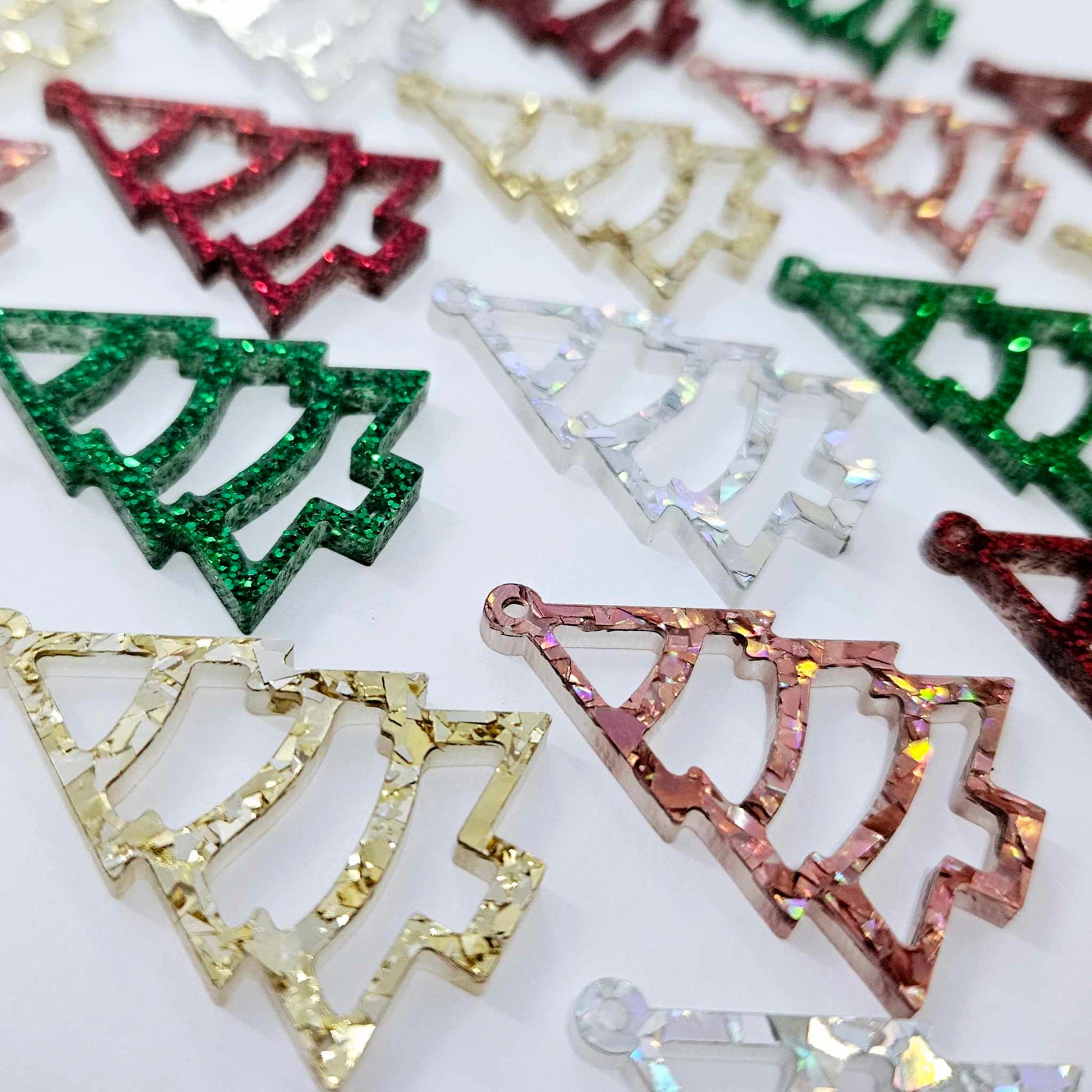 green red gold silver rose gold glitter Christmas Xmas tree diy earring supplies laser cut acrylic dangles blanks