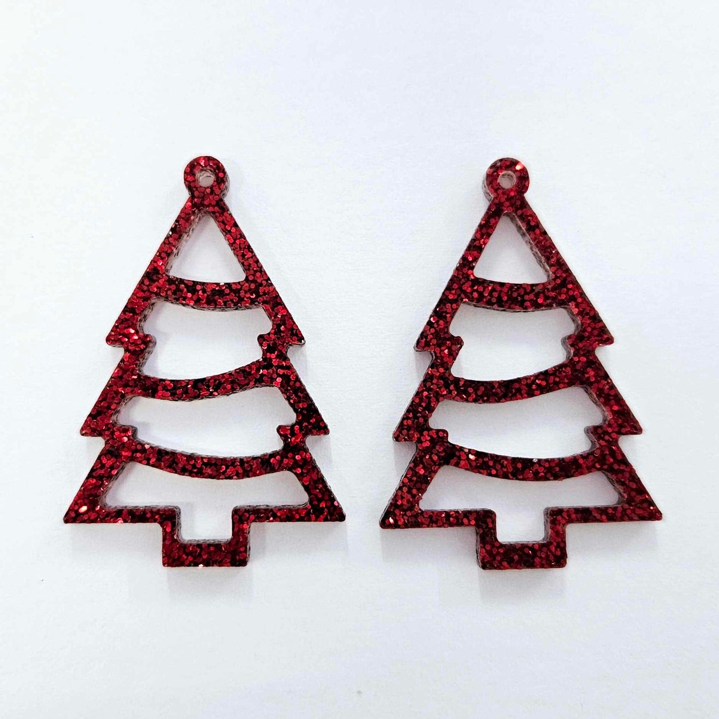 40mm RED GLITTER Acrylic CHRISTMAS TINSEL TREES