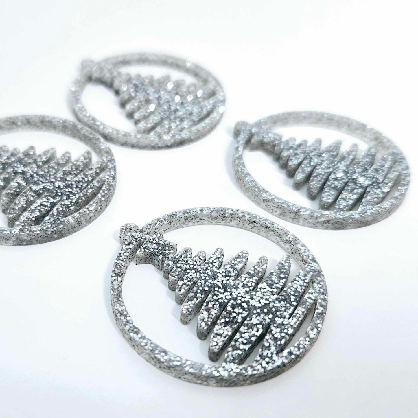 silver glitter Christmas Xmas tree hoops diy earring supplies laser cut acrylic dangles blanks