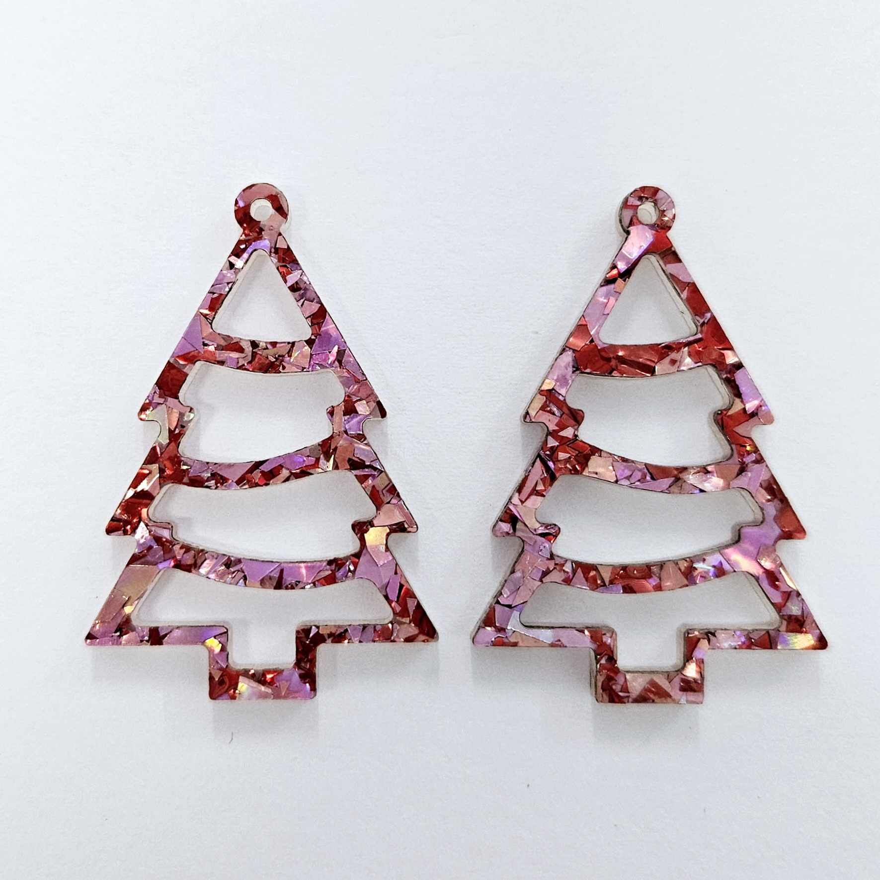 red pink chunky love glitter Christmas tree DIY earring supplies laser cut acrylic dangles blanks