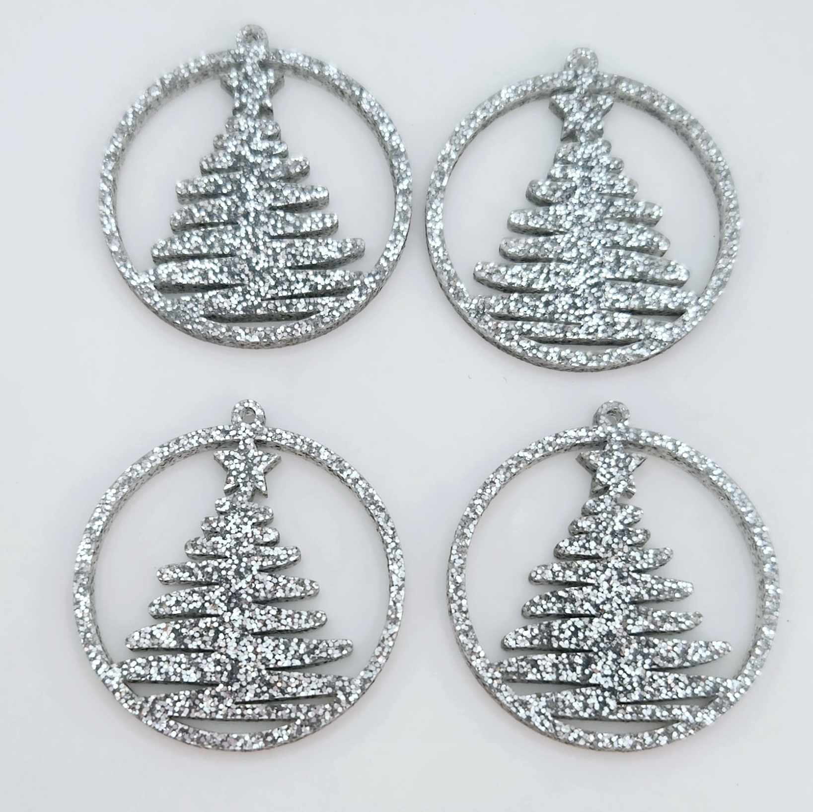 silver glitter Christmas Xmas tree hoops diy earring supplies laser cut acrylic dangles blanks