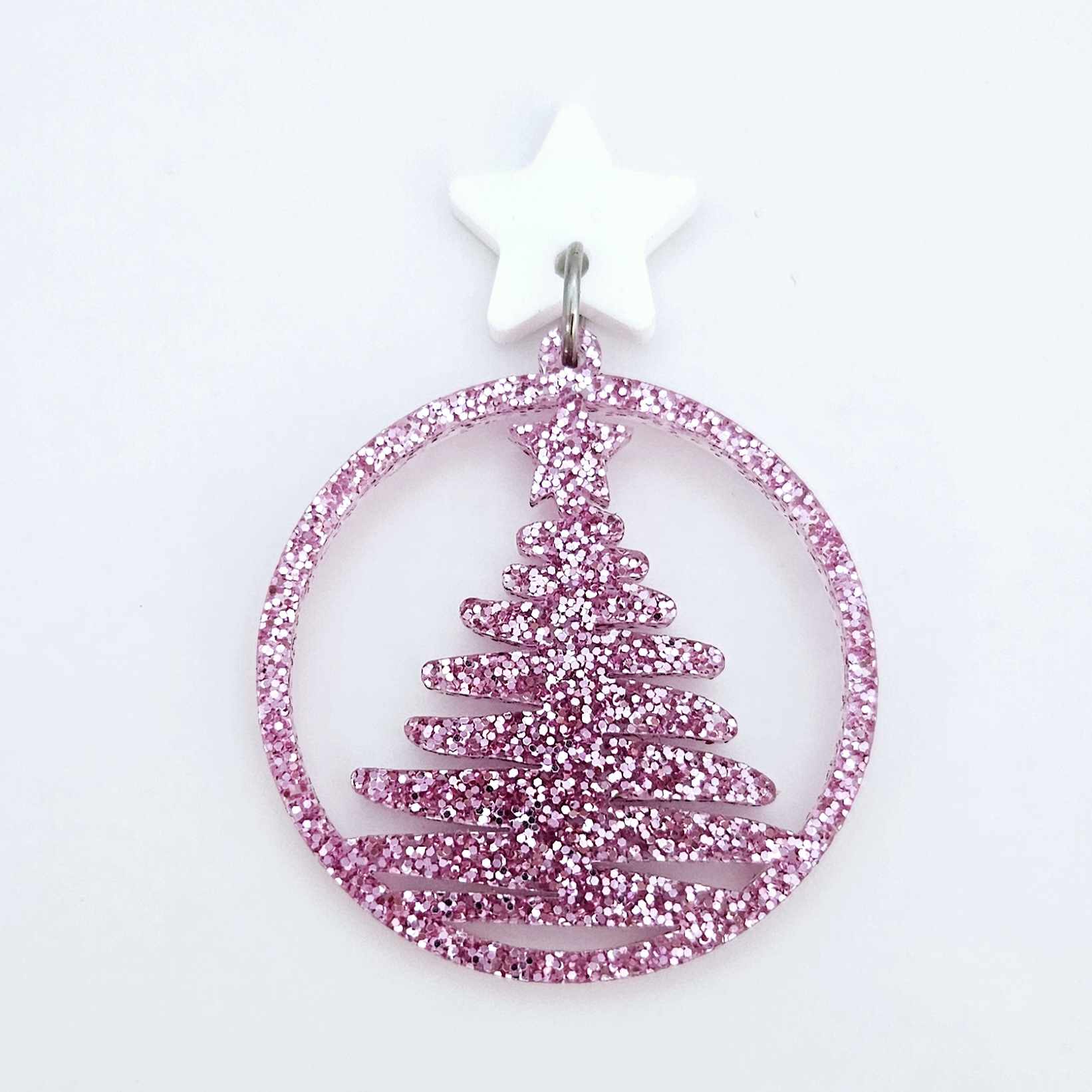 pink glitter Christmas tree hoops diy earring supplies laser cut acrylic dangles blanks