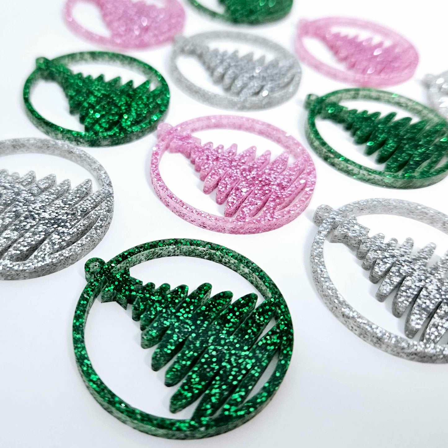 green pink silver Christmas Xmas tree hoops diy earring supplies laser cut acrylic dangles blanks