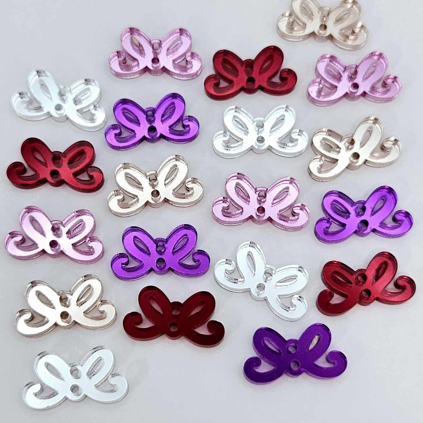 red pink silver purple rose gold mirror bows connectors Christmas diy earring supplies laser cut acrylic blanks