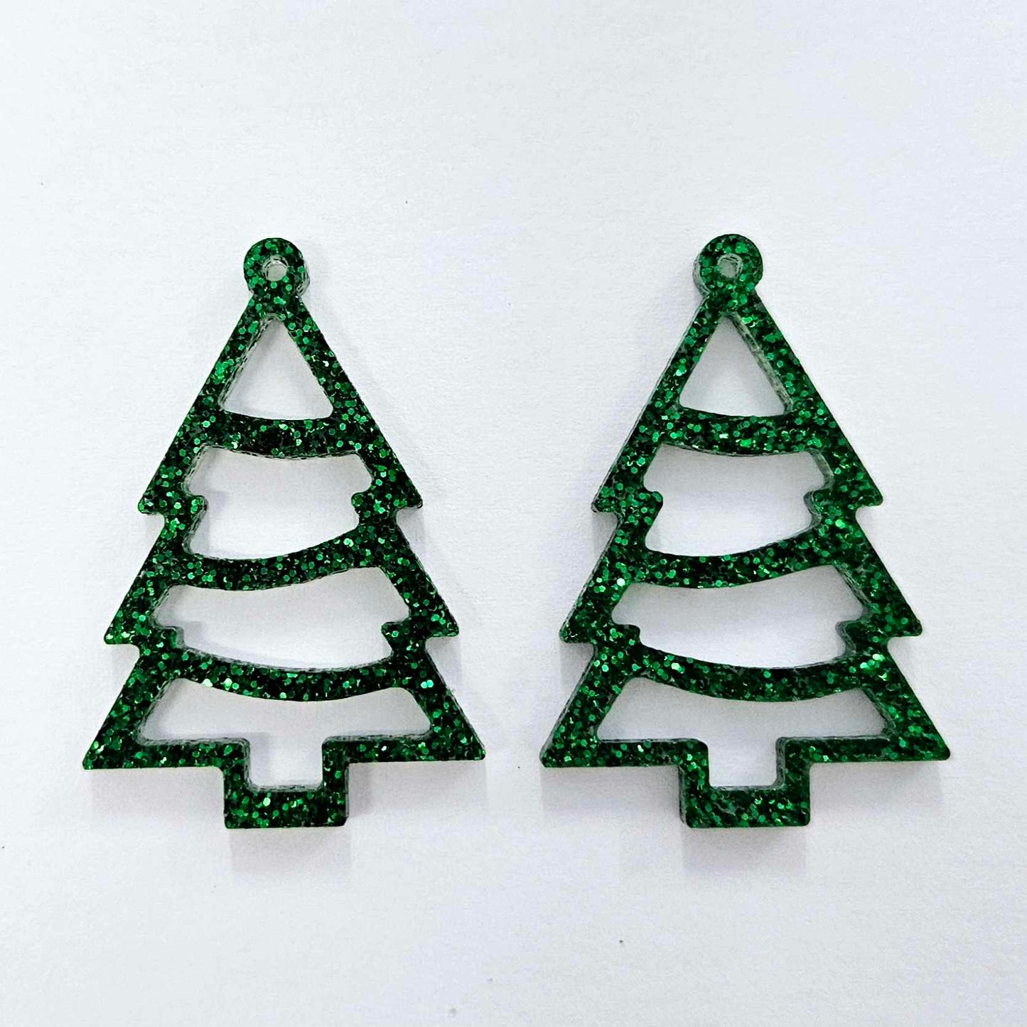 40mm GREEN GLITTER Acrylic CHRISTMAS TINSEL TREES