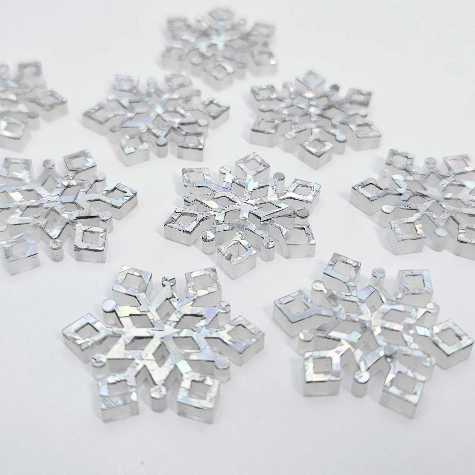 mini holographic silver glitter snowflake Christmas Xmas diy earring supplies laser cut acrylic dangles connectors blanks