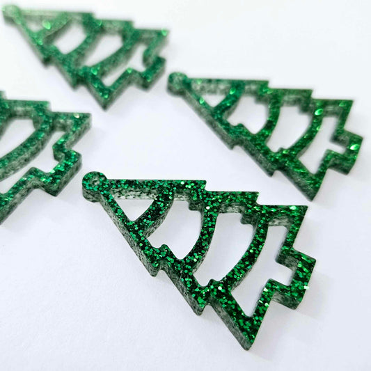 40mm GREEN GLITTER Acrylic CHRISTMAS TINSEL TREES