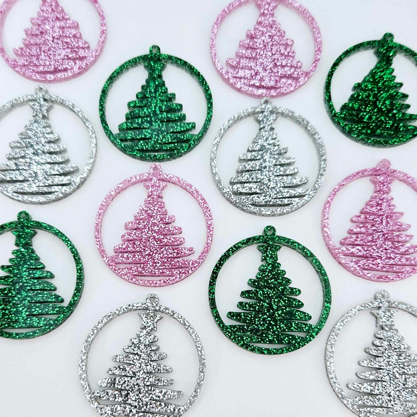 green pink silver Christmas Xmas tree hoops diy earring supplies laser cut acrylic dangles blanks