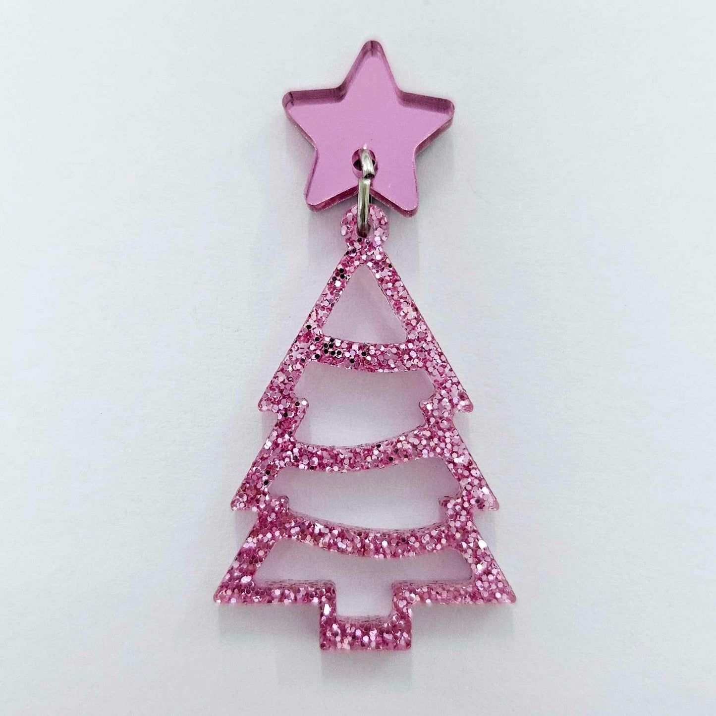 pink glitter Christmas Xmas tree diy earring supplies laser cut acrylic dangles blanks