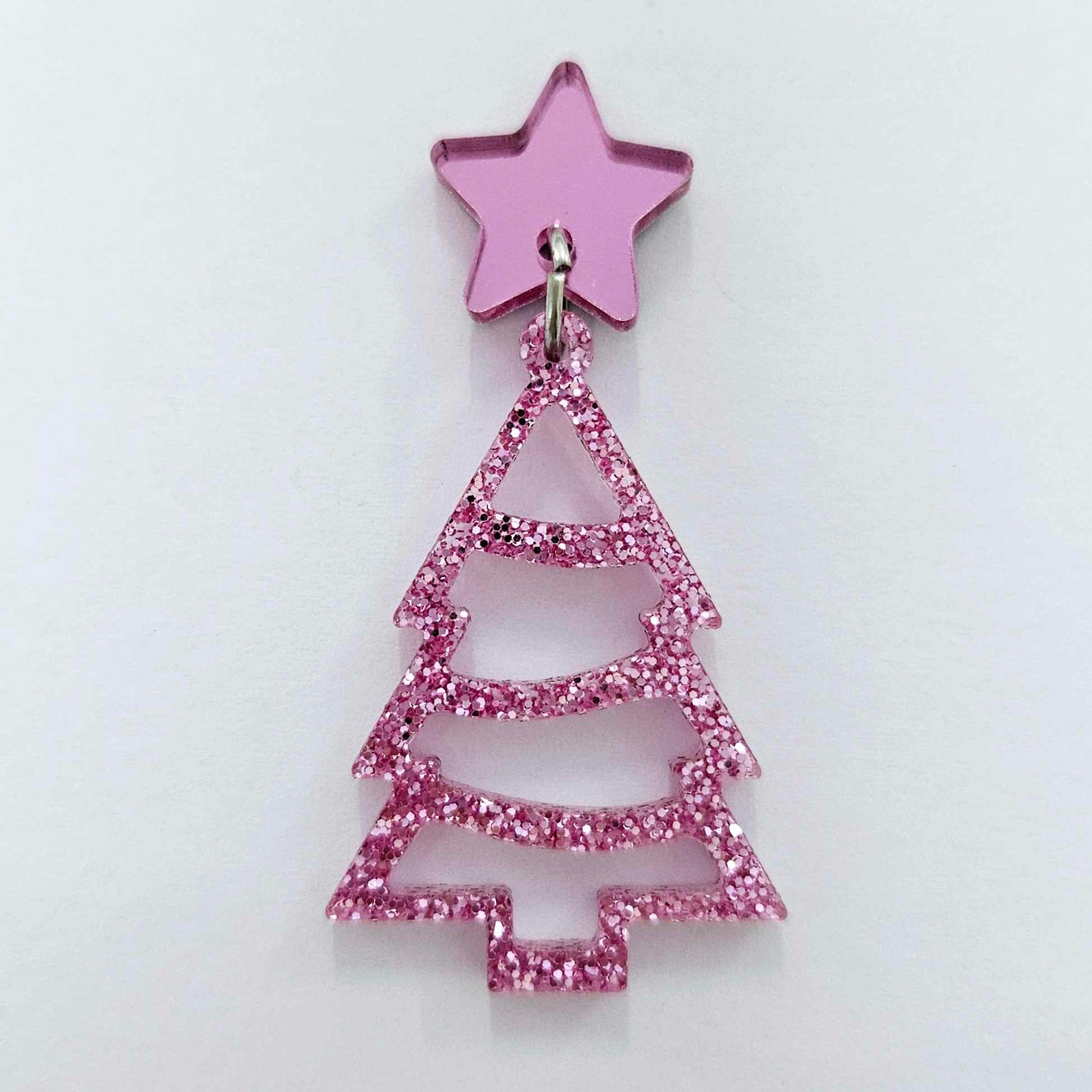 pink glitter Christmas Xmas tree diy earring supplies laser cut acrylic dangles blanks