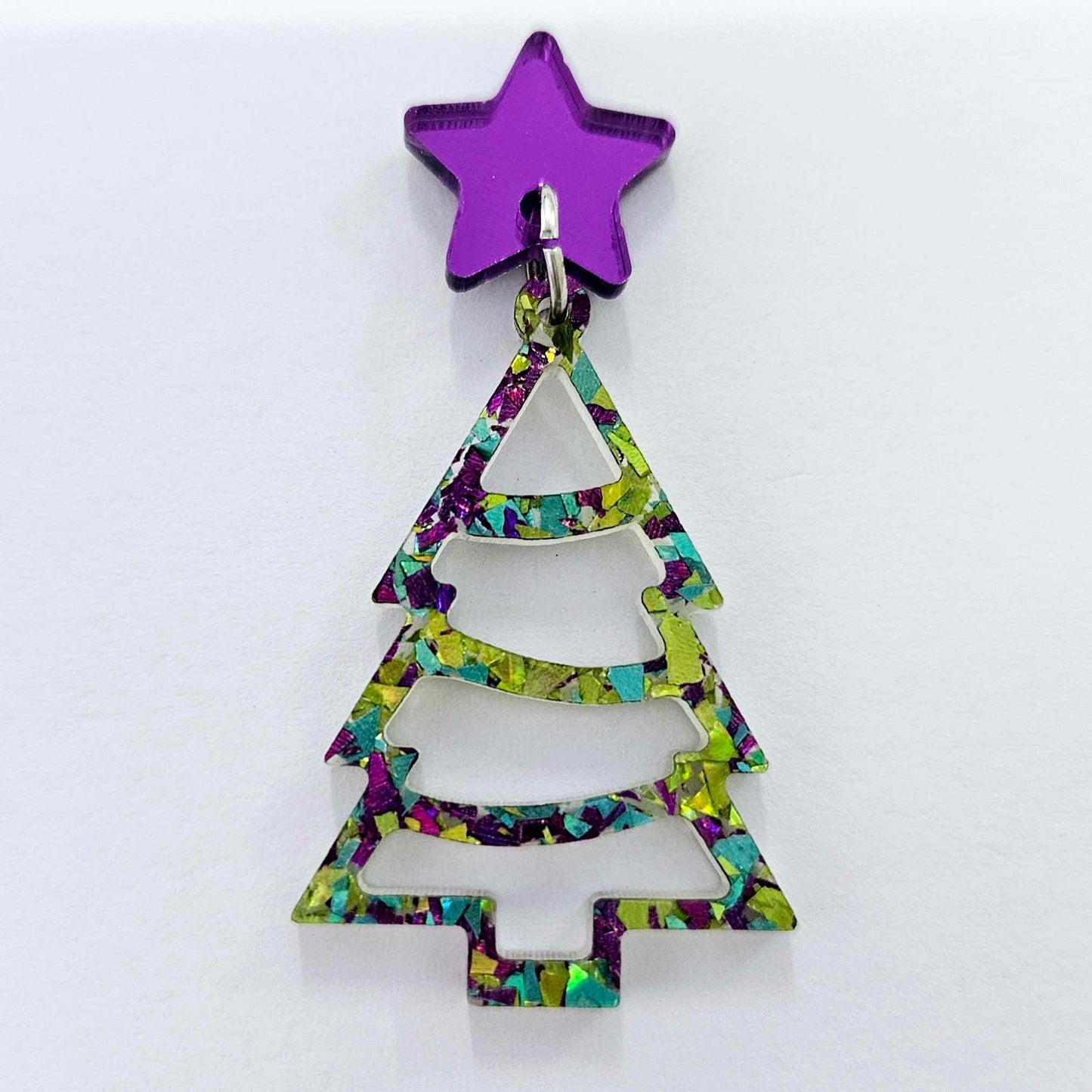 peacock green purple glitter Christmas tree Xmas diy earring supplies laser cut acrylic dangles blanks