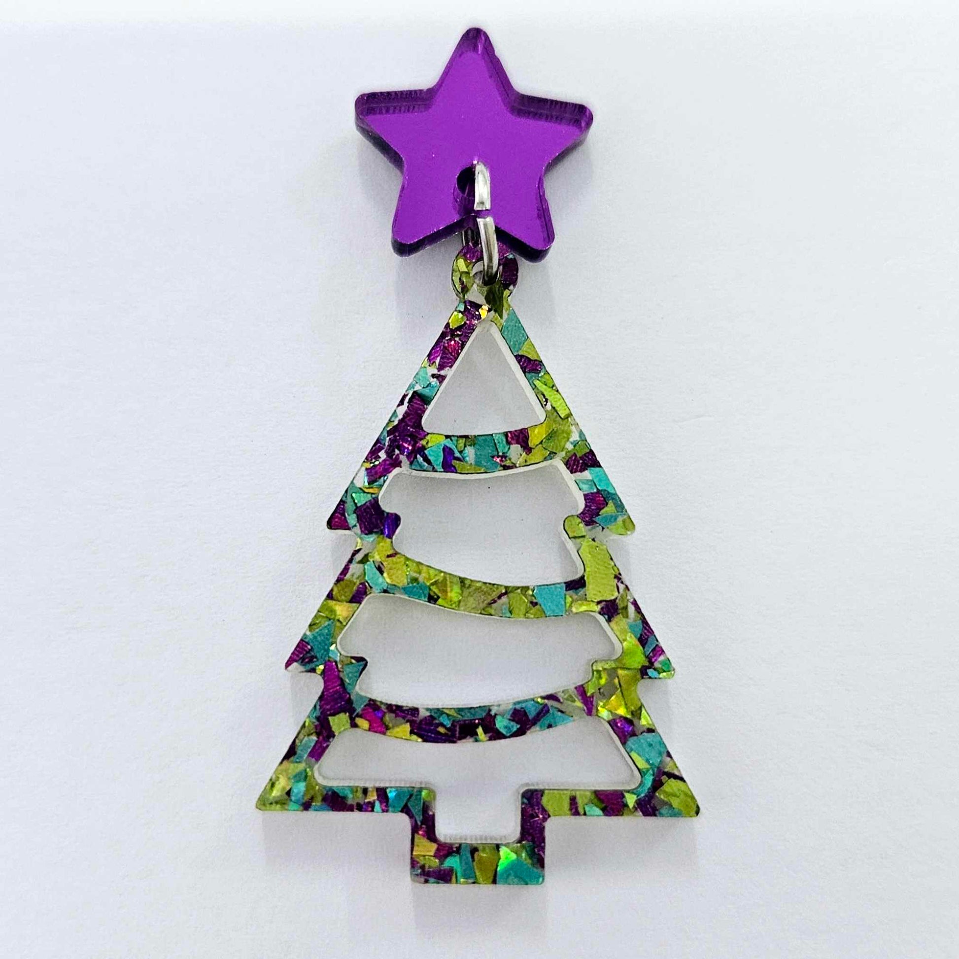 peacock green purple glitter Christmas tree Xmas diy earring supplies laser cut acrylic dangles blanks