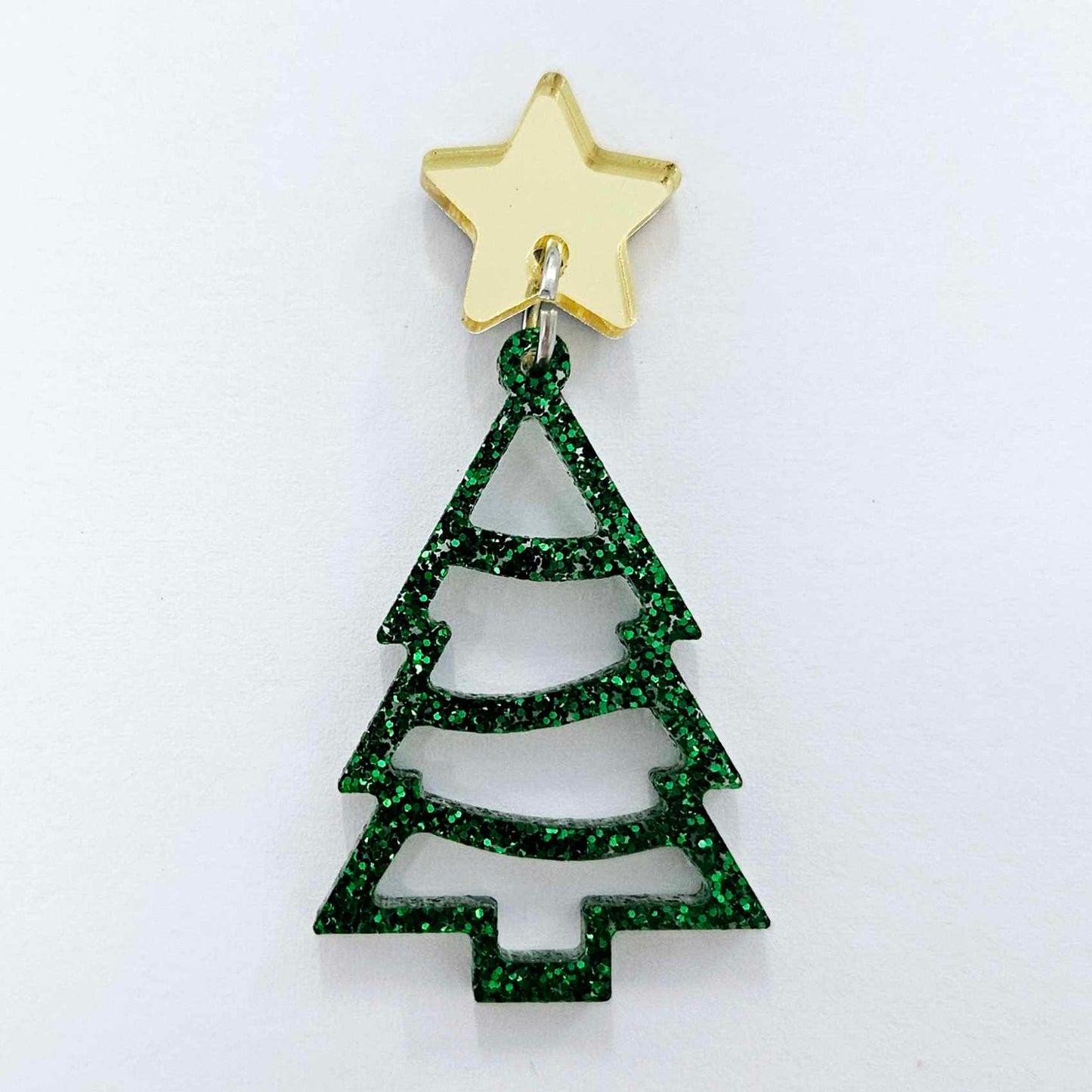 40mm GREEN GLITTER Acrylic CHRISTMAS TINSEL TREES