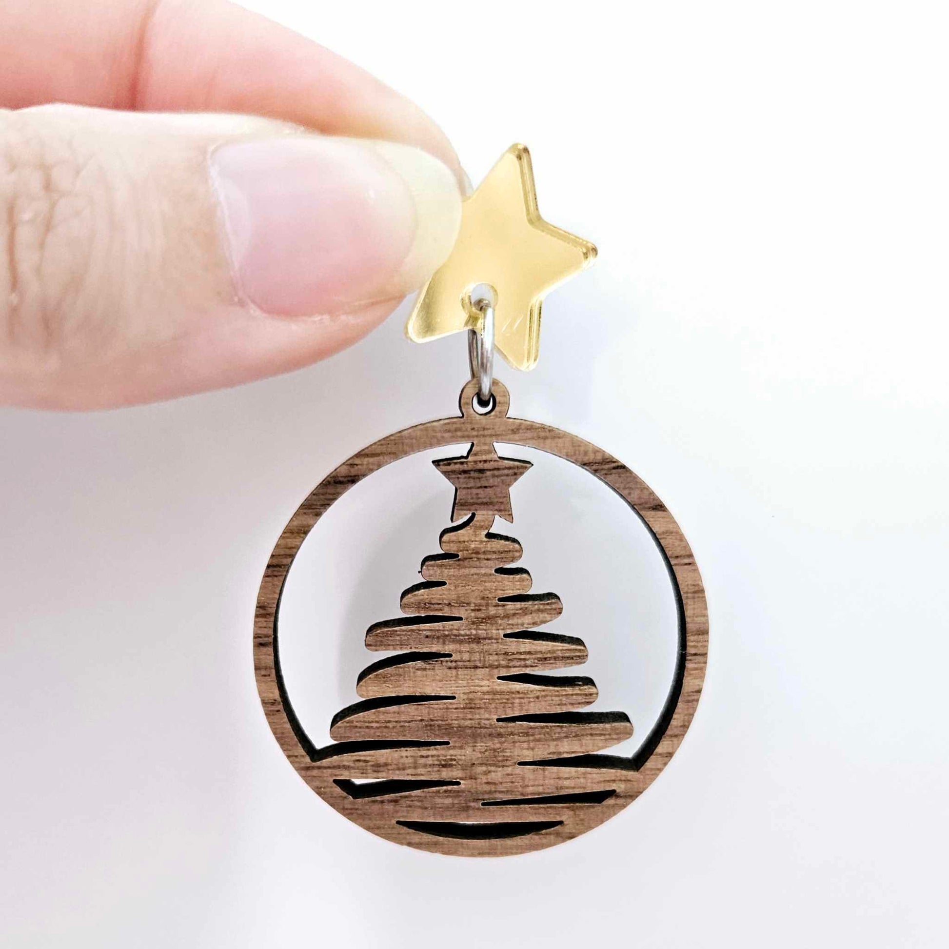 walnut wood Christmas Xmas tree hoops DIY earring supplies laser cut acrylic dangles blanks