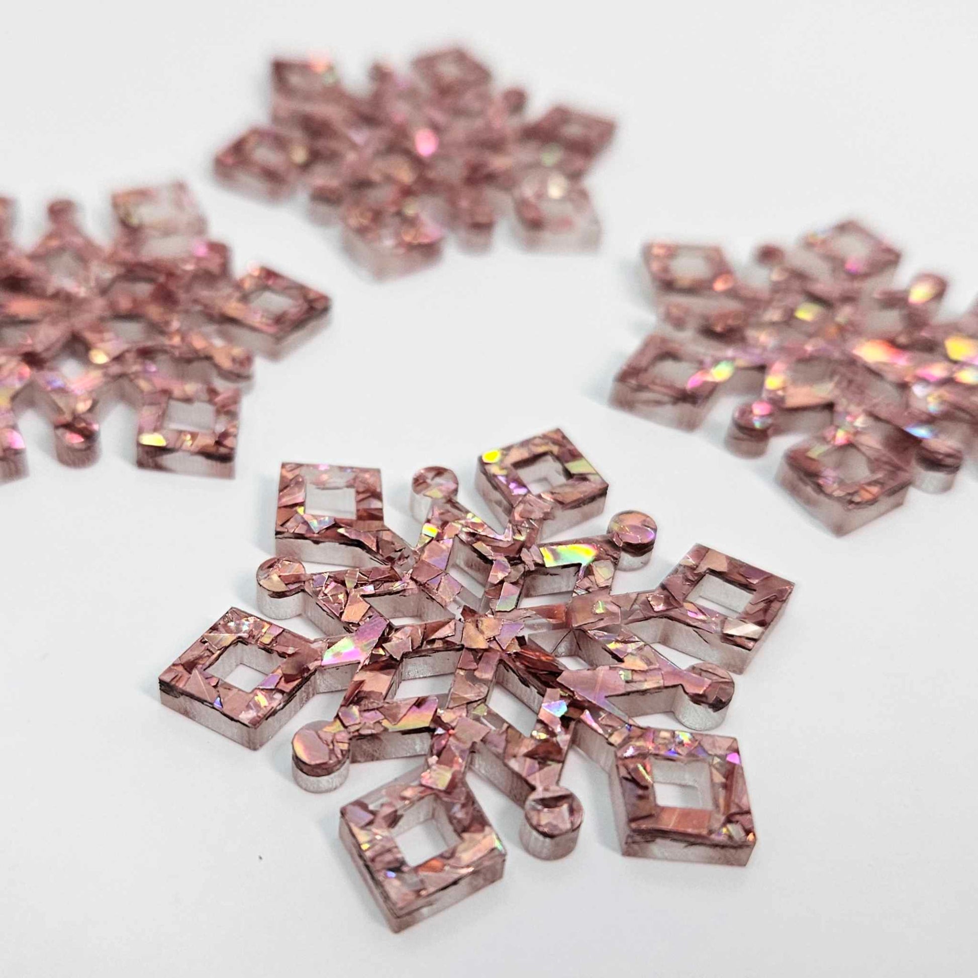 holographic rose gold glitter snowflake Christmas Xmas diy earring supplies laser cut acrylic dangles blanks