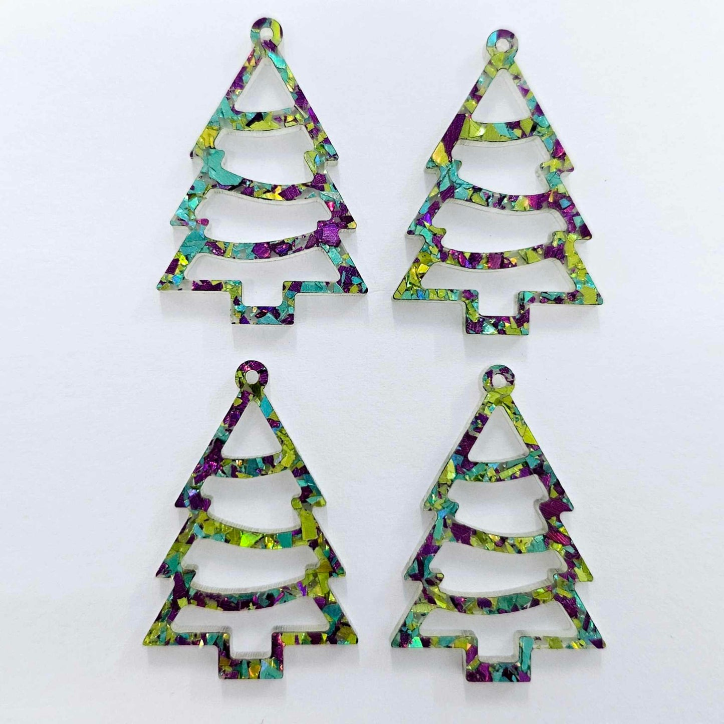 peacock green purple glitter Christmas tree Xmas diy earring supplies laser cut acrylic dangles blanks