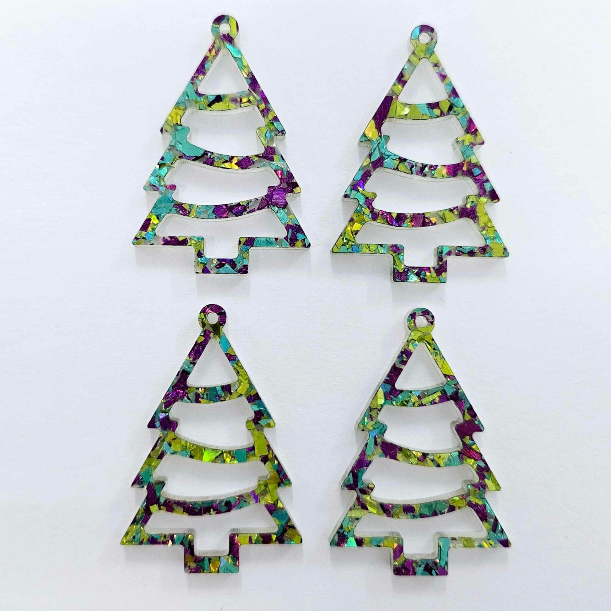 peacock green purple glitter Christmas tree Xmas diy earring supplies laser cut acrylic dangles blanks