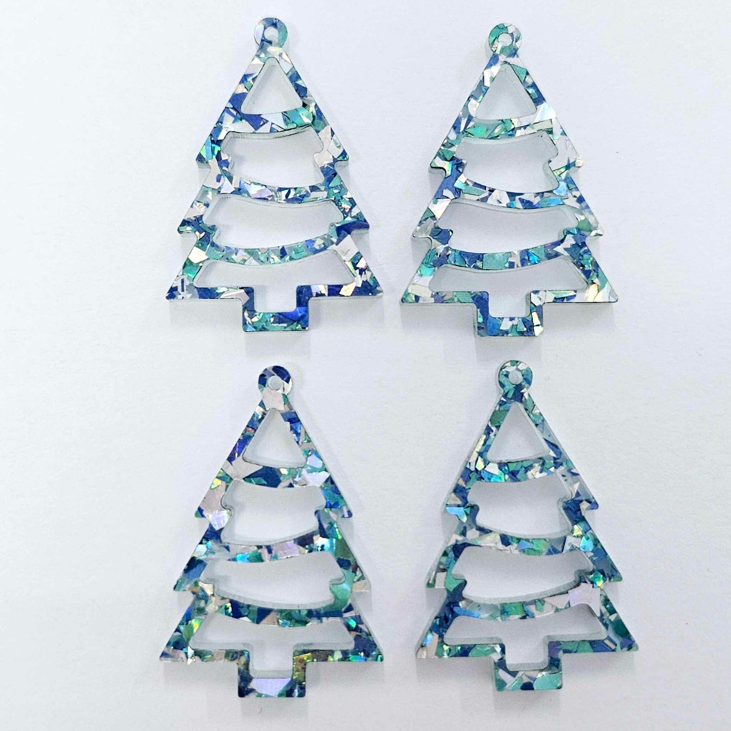 chunky aqua blue silver glitter Christmas Xmas tree DIY earring supplies laser cut acrylic dangles blanks