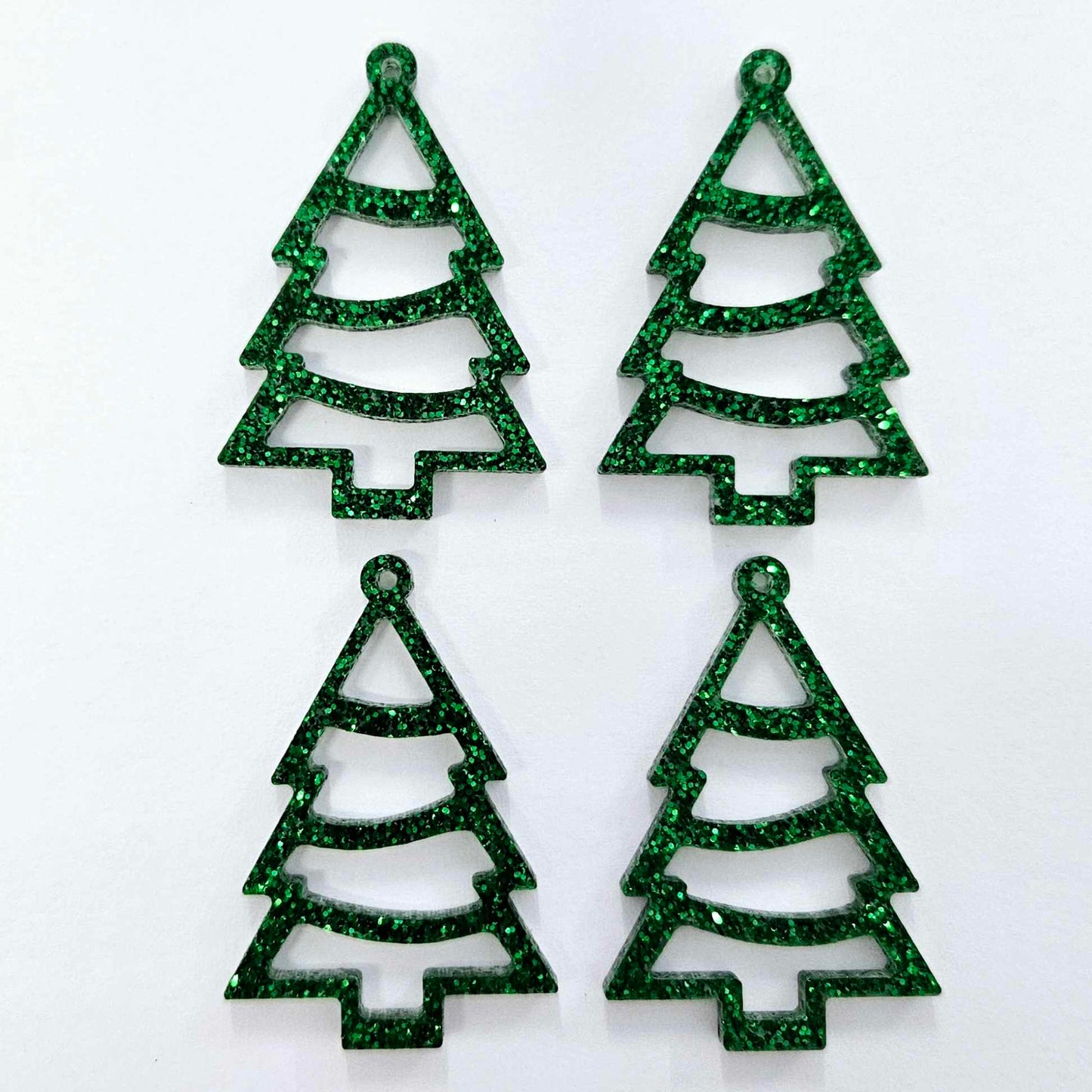 40mm GREEN GLITTER Acrylic CHRISTMAS TINSEL TREES