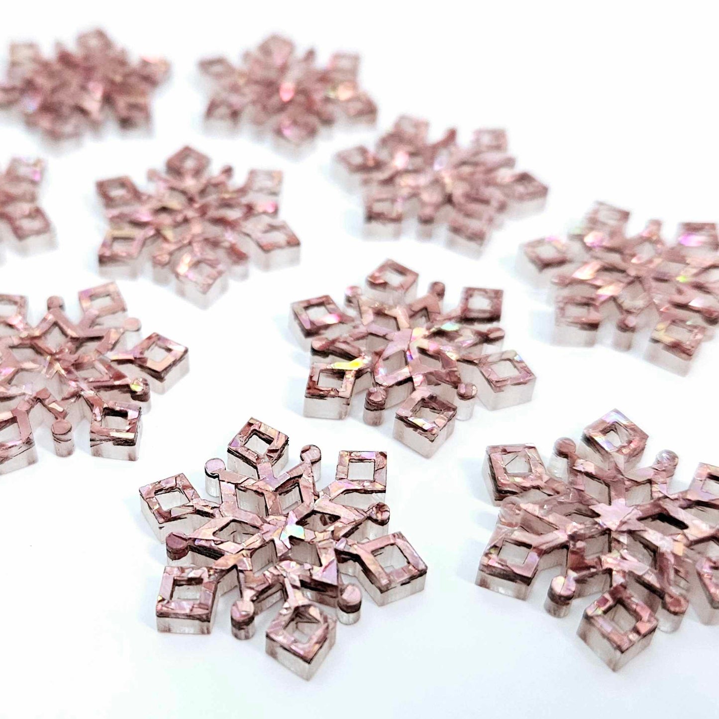 holographic rose gold glitter snowflake Christmas mini diy earring supplies laser cut acrylic dangles connectors kids blanks