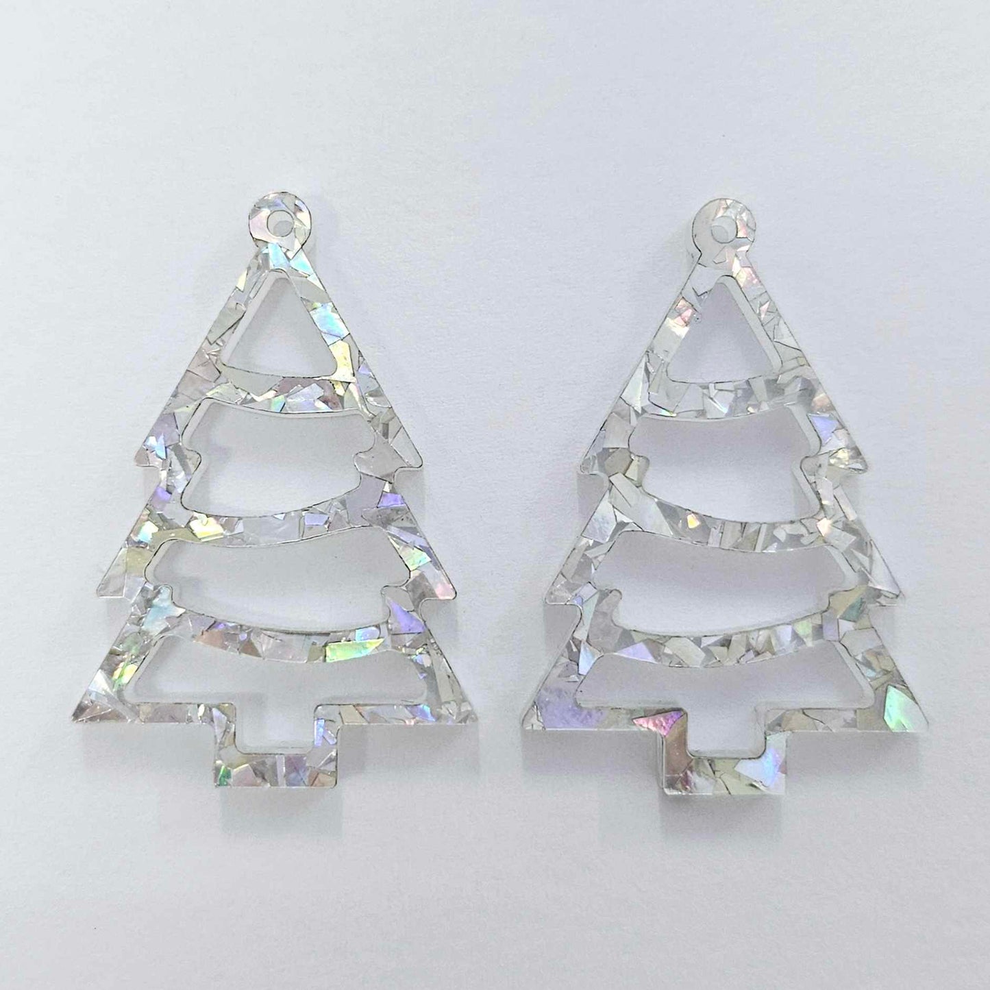 holographic silver glitter Christmas xmas tree DIY earring supplies laser cut acrylic dangles blanks