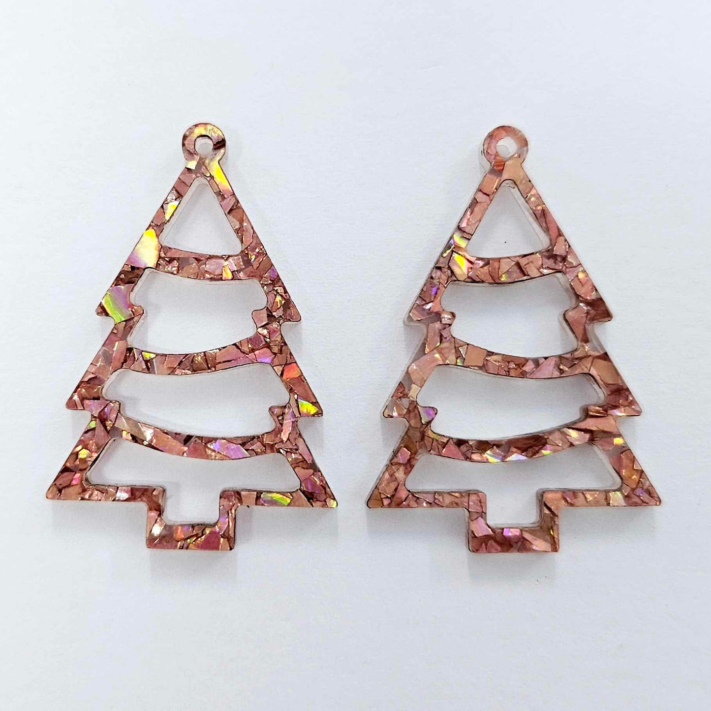 holographic rose gold glitter tree Christmas Xmas DIY earring supplies laser cut acrylic dangles blanks