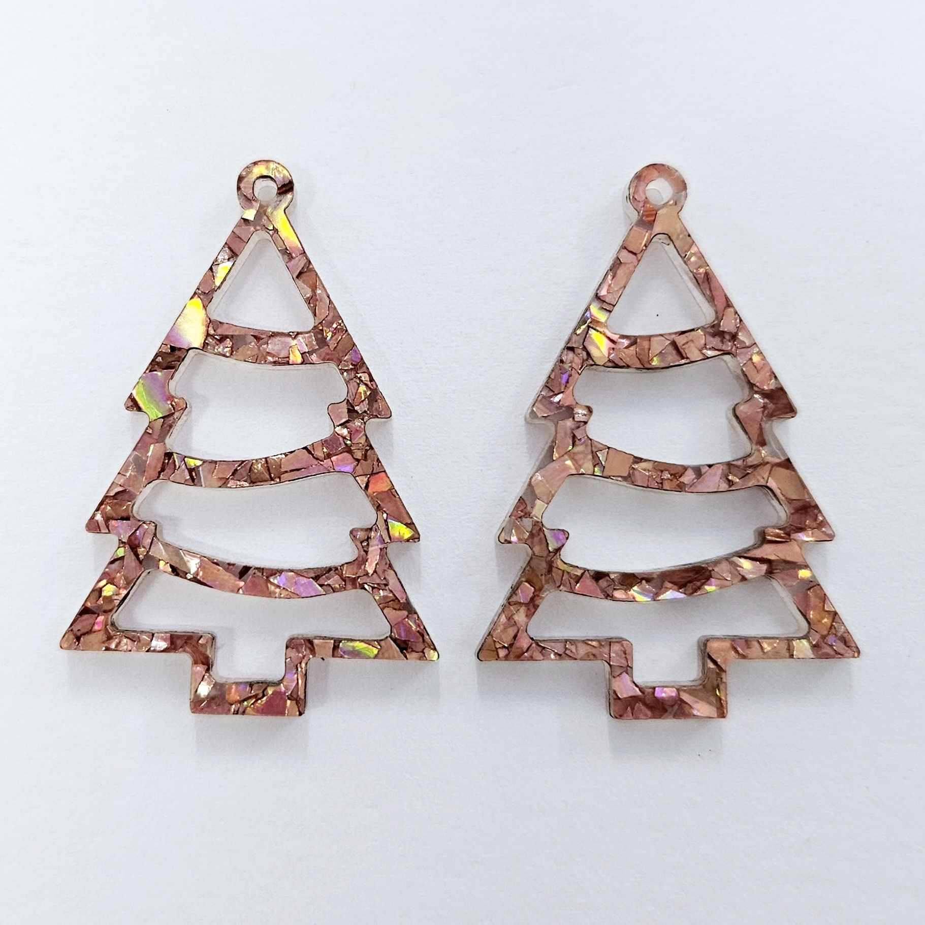 holographic rose gold glitter tree Christmas Xmas DIY earring supplies laser cut acrylic dangles blanks