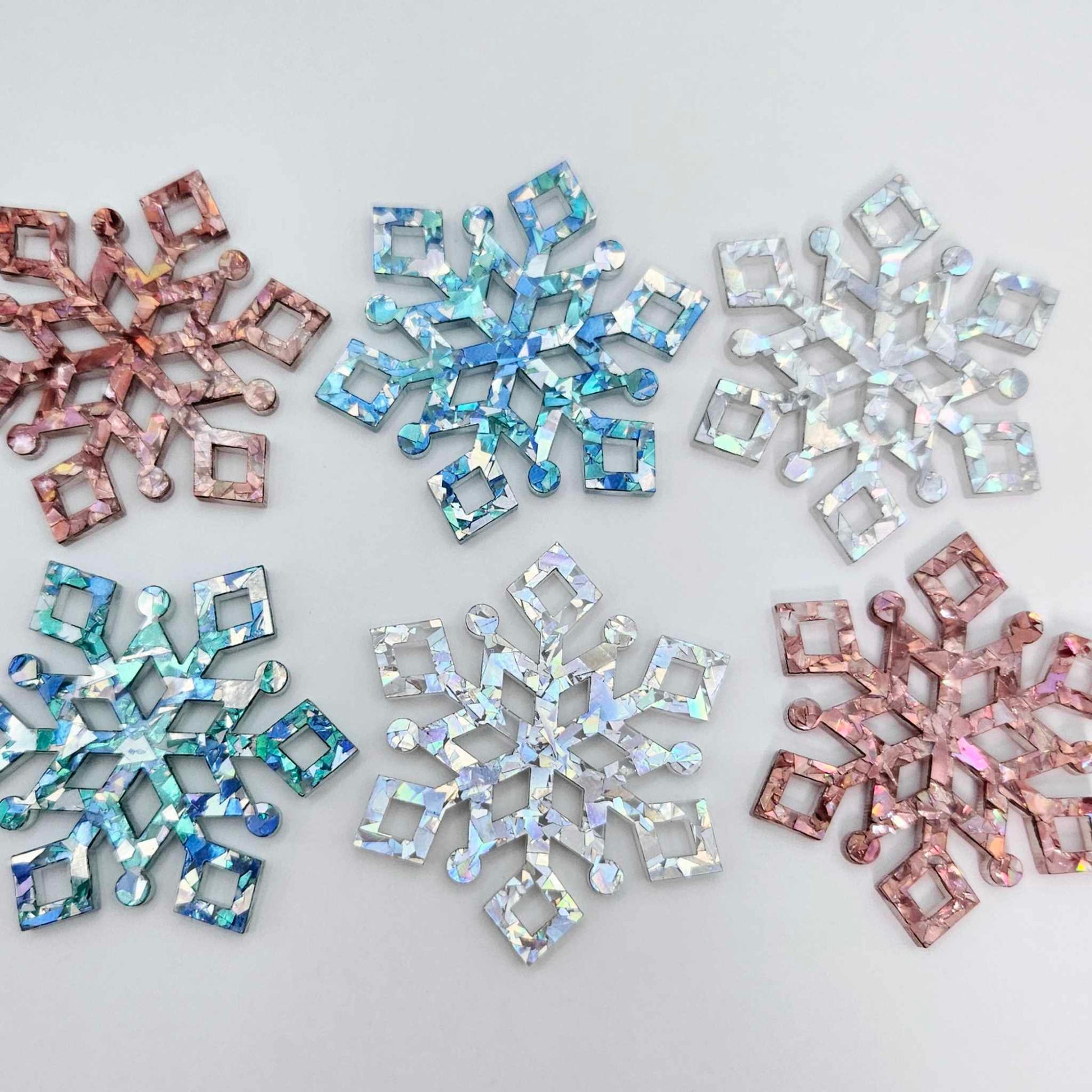 aqua blue silver rose gold holographic snowflake Christmas diy earring supplies laser cut acrylic dangles blanks