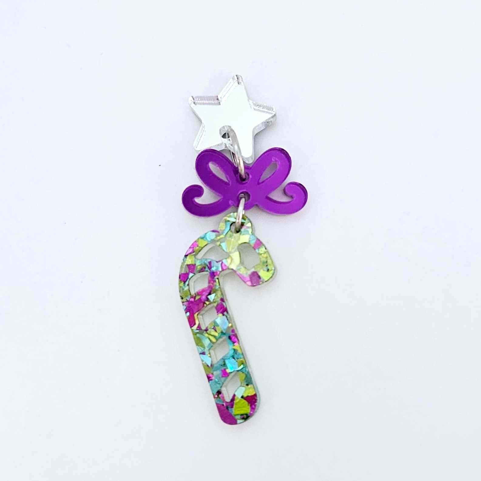 chunky peacock green purple glitter Christmas candy canes mini diy earring supplies laser cut acrylic dangles blanks