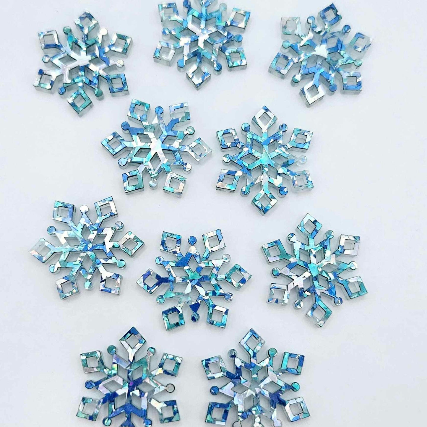 chunky aqua blue silver glitter snowflake mini Christmas diy earring supplies laser cut acrylic dangles connectors blanks