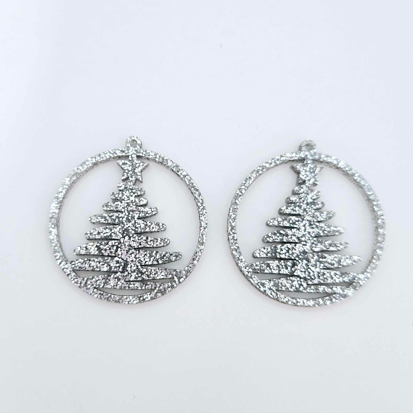 silver glitter Christmas Xmas tree hoops diy earring supplies laser cut acrylic dangles blanks