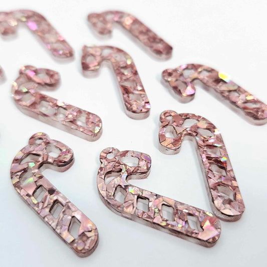 holographic rose gold glitter candy canes mini Christmas diy earring supplies laser cut acrylic dangles blanks