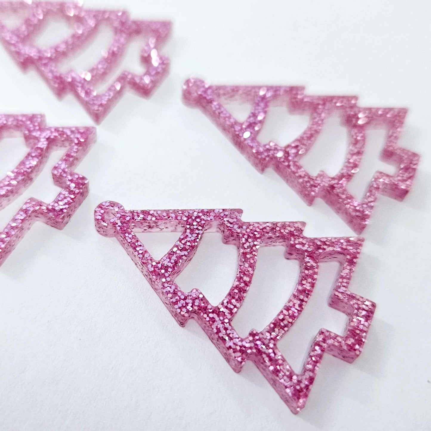 pink glitter Christmas Xmas tree diy earring supplies laser cut acrylic dangles blanks