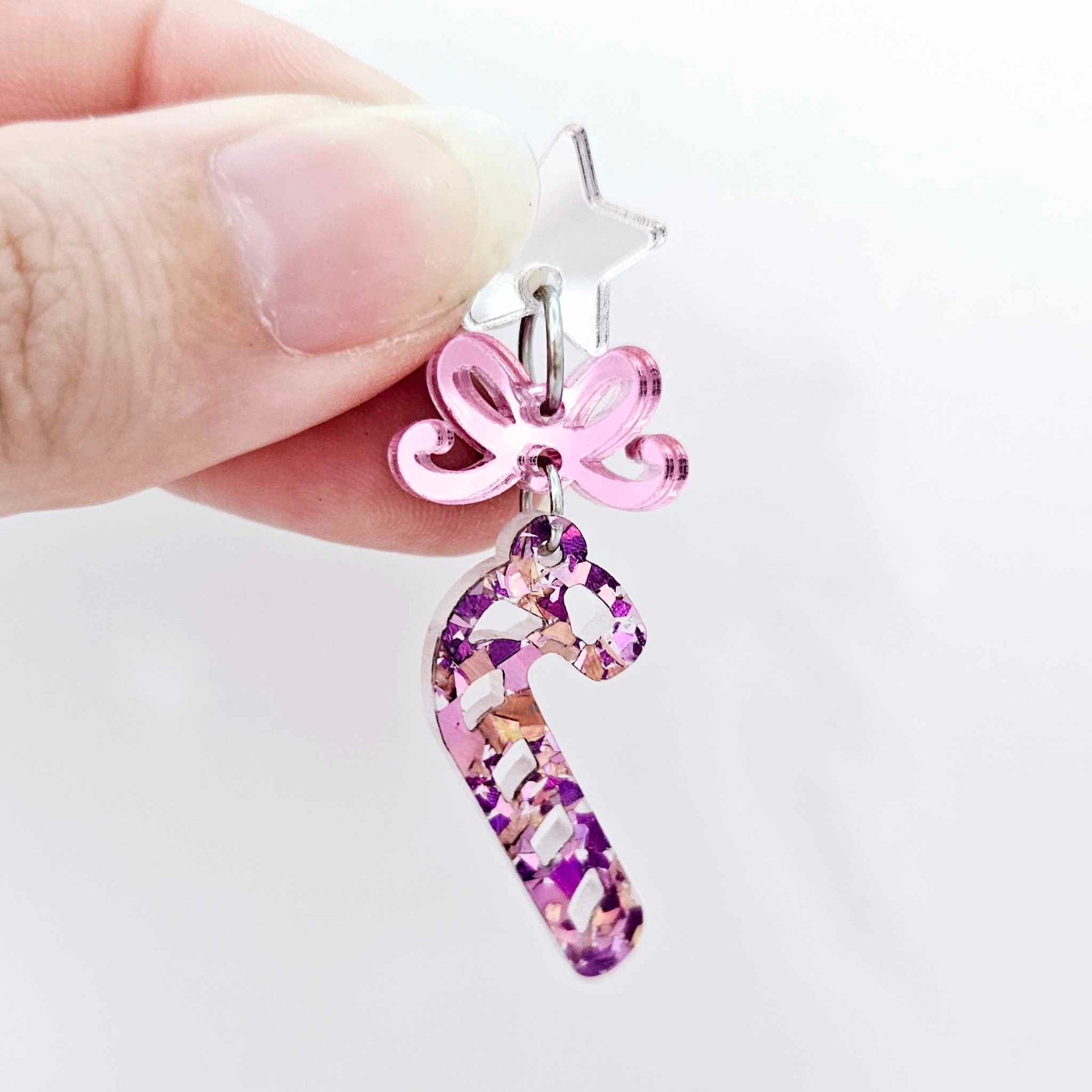 purple pink unicorn glitter Christmas candy canes mini diy earring supplies laser cut acrylic dangles blanks