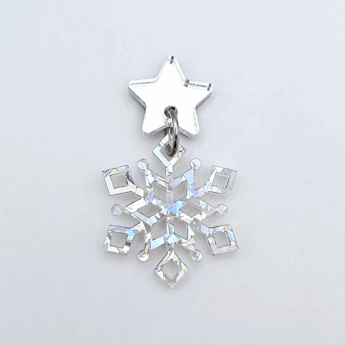 mini holographic silver glitter snowflake Christmas Xmas diy earring supplies laser cut acrylic dangles connectors blanks