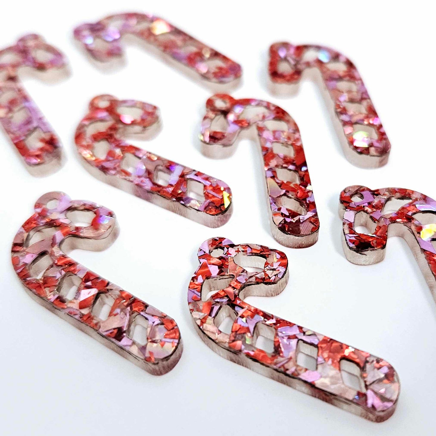 chunky love red pink glitter Christmas candy canes mini diy earring supplies laser cut acrylic dangles blanks