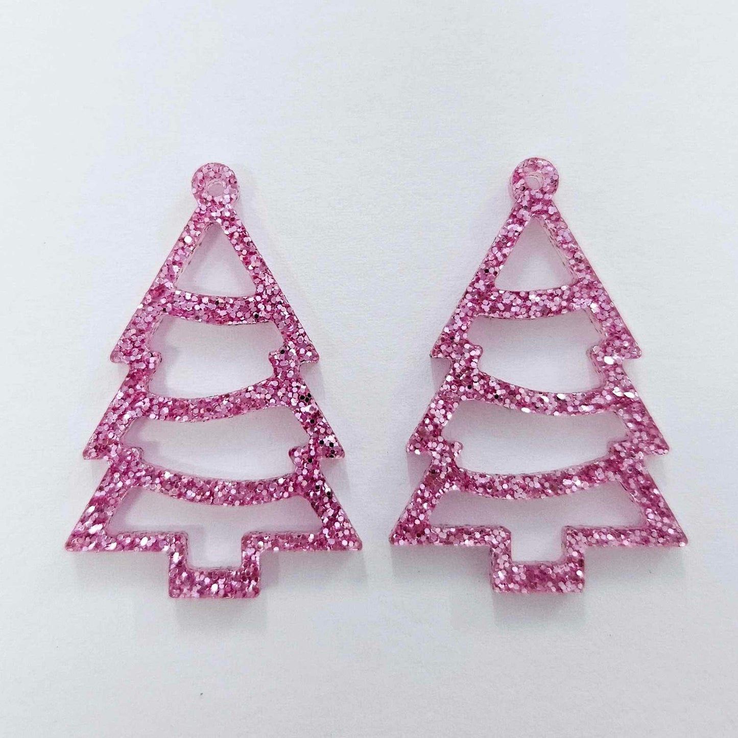 pink glitter Christmas Xmas tree diy earring supplies laser cut acrylic dangles blanks