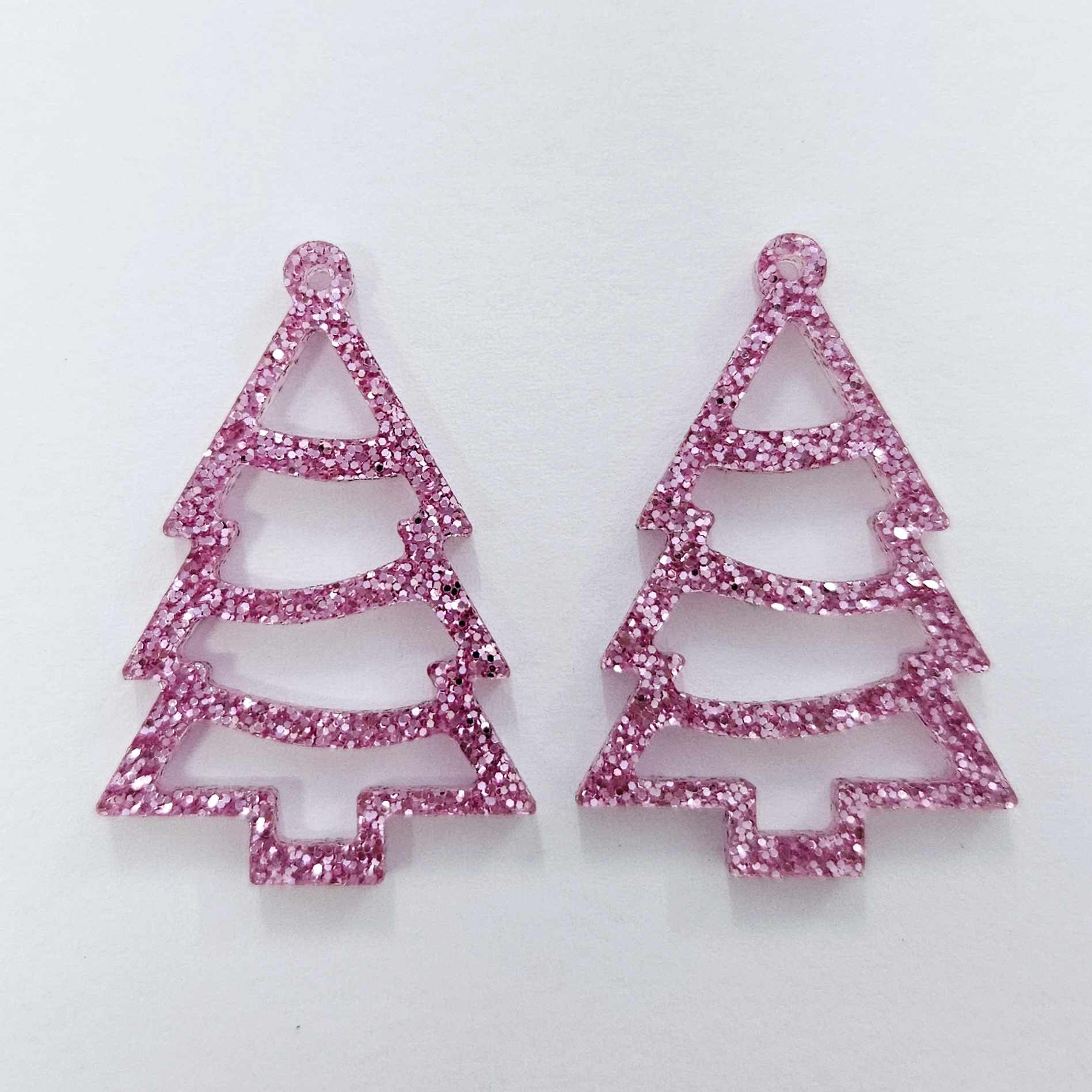 pink glitter Christmas Xmas tree diy earring supplies laser cut acrylic dangles blanks