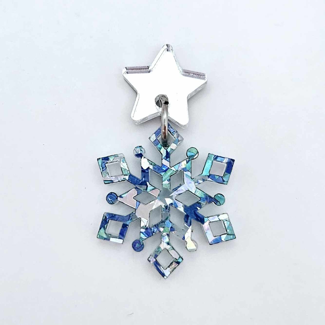 chunky aqua blue silver glitter snowflake mini Christmas diy earring supplies laser cut acrylic dangles connectors blanks