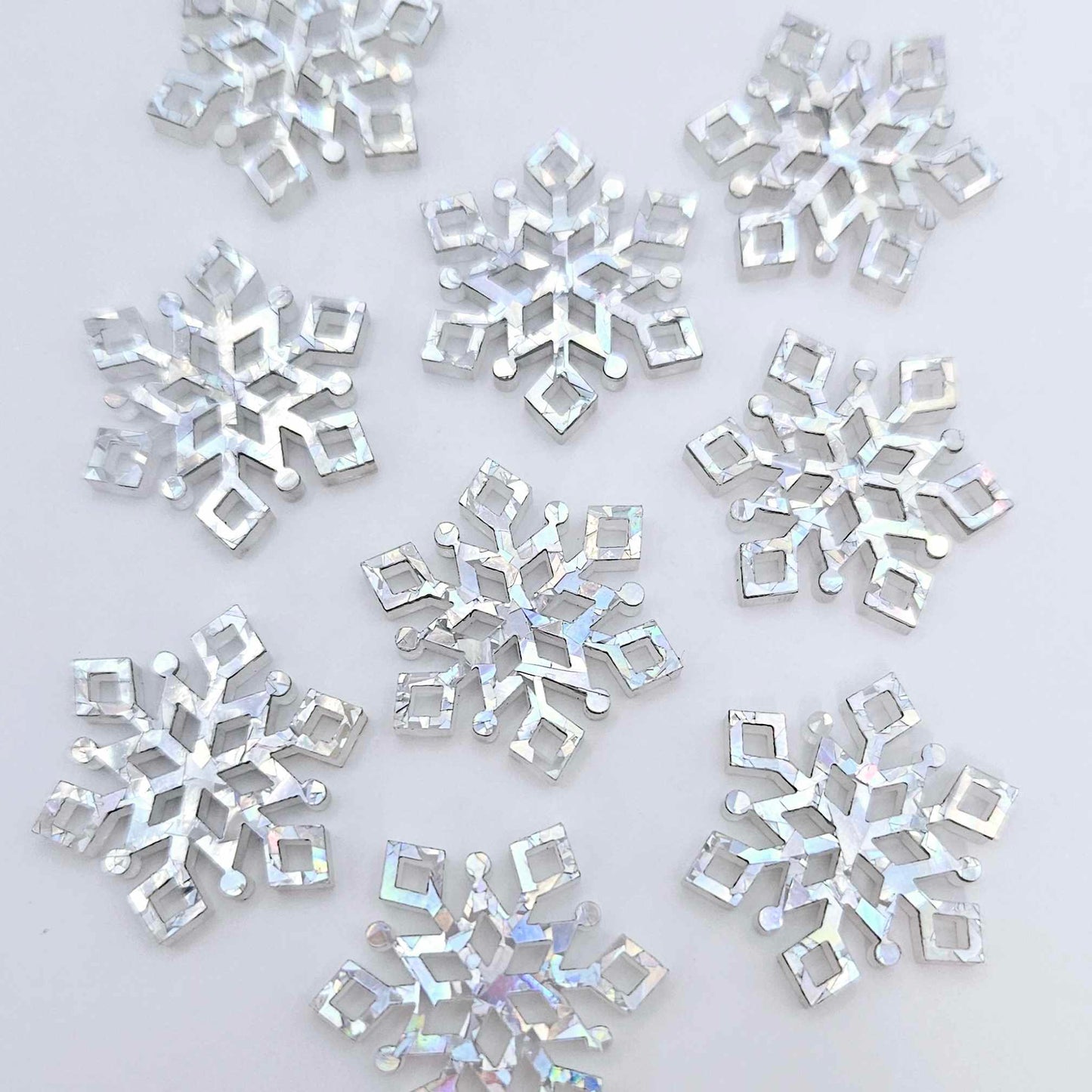 mini holographic silver glitter snowflake Christmas Xmas diy earring supplies laser cut acrylic dangles connectors blanks