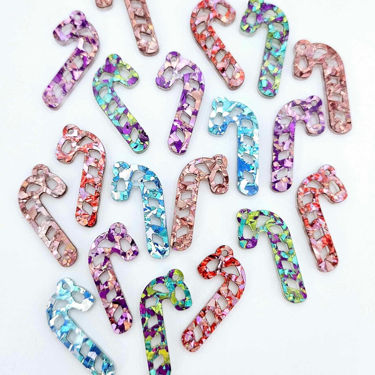 chunky glitter aqua blue silver peacock purple green unicorn pink love red holographic rose gold Christmas candy canes mini mixed pack diy earring supplies laser cut acrylic dangles blanks