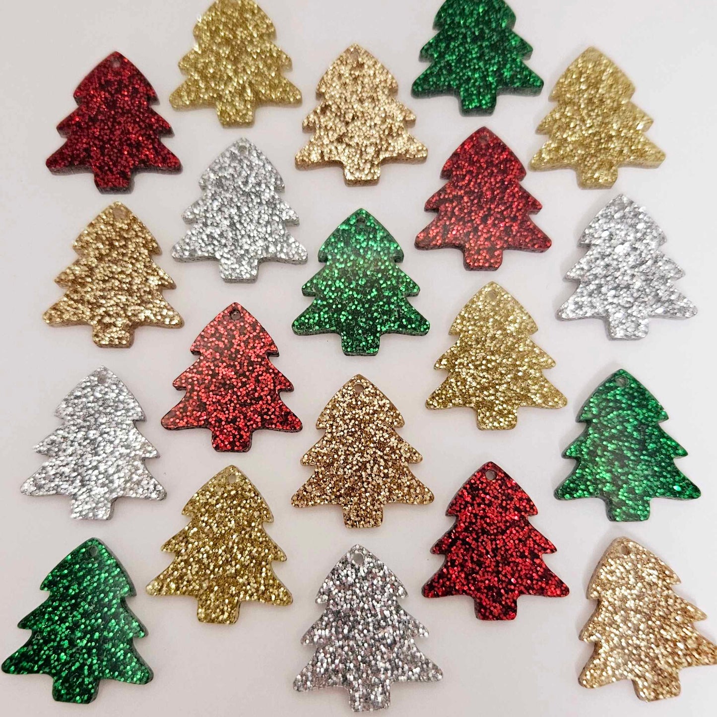 green red silver gold rose gold glitter Christmas trees DIY earring supplies laser cut acrylic dangles blanks mini petite